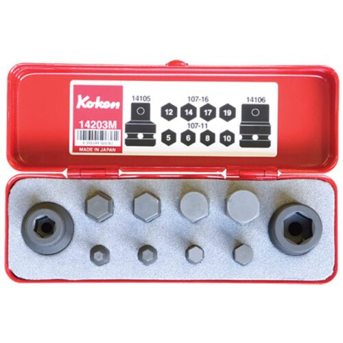 Koken 14209M Impact Hex Bit Socket Set 10pc 1/2"Dr 5-19mm (2 x Bit Holders