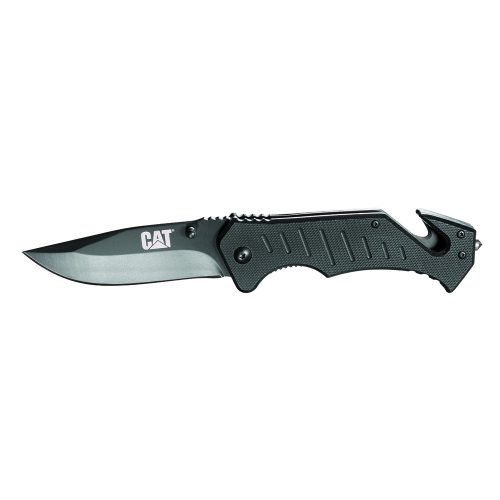 Cat 200mm Drop-Point Folding Knife with Glass Break and Belt Cutter