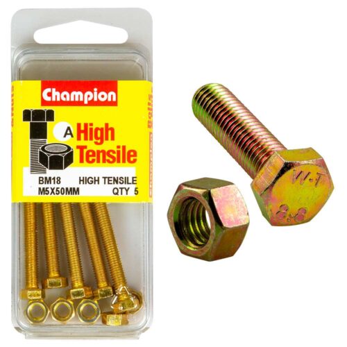 Champion M5 x 50 Set Screw & Nut (A) - GR8.8