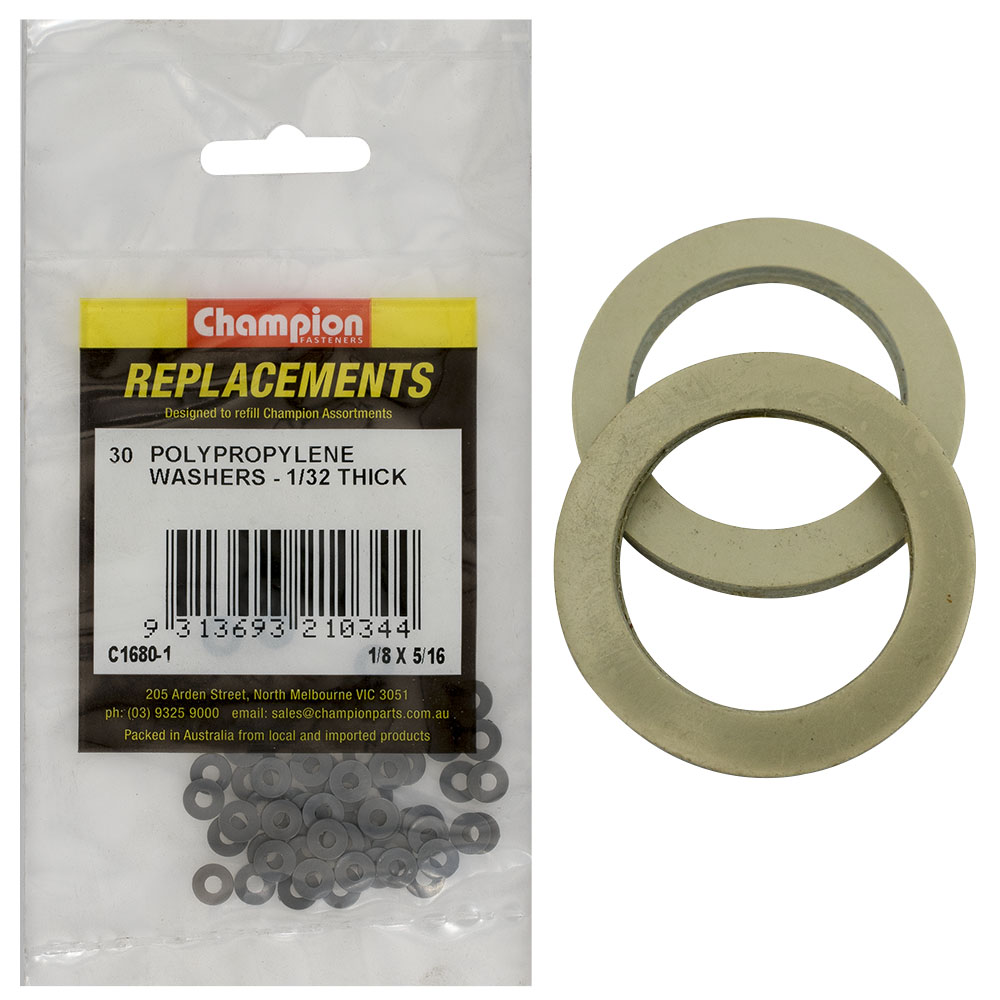 Champion 1/8in x 5/16in x 1/32in Polypropylene Washer -30pk