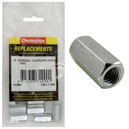 Champion 5/16in x 1in UNC Hex Coupler Nut -10pk