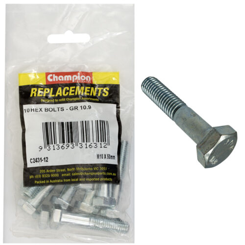 Champion Hex Bolts High Tensile M10 x 50mm  10pk