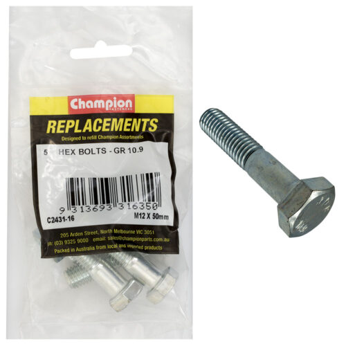 Champion Hex Bolts High Tensile M12 x 50mm - 5pk