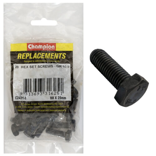 Champion Hex Set Screws High Tensile M8 x 25mm - 20pk