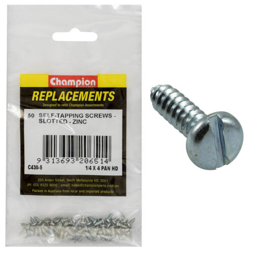 Champion 4G x 1/4in S/Tapping Screw Pan Head Slot -50pk