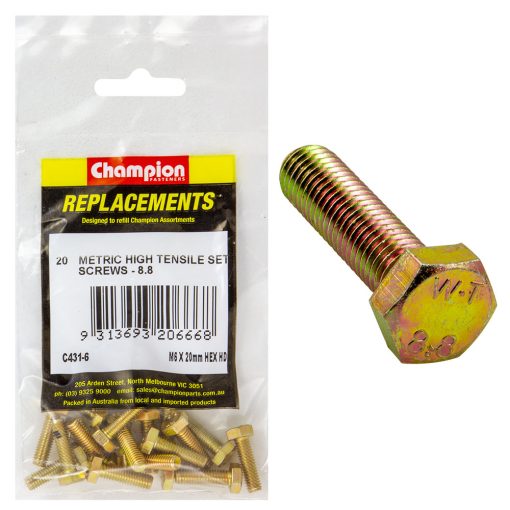 Champion M6 x 20mm x 1.00 Set Screw -Gr8.8 -20pk