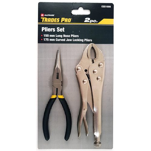 2pc Pack 150mm/6" Long Nose Plier & 175mm/7" Curved Jaw Locking Plier
