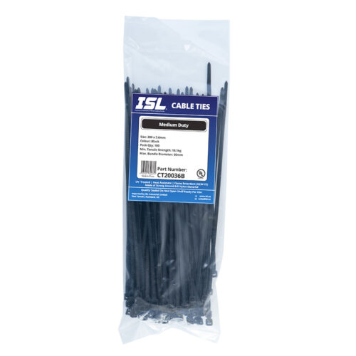 ISL 200 x 3.6mm UV Nylon Cable Tie - Blk. - 100pk