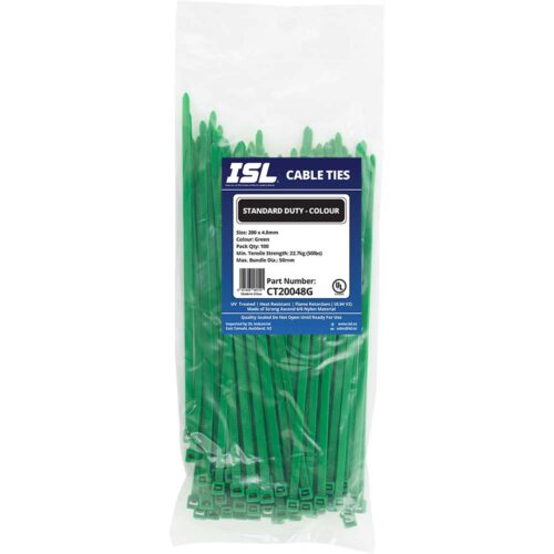 ISL 200 x 4.8mm Nylon Cable Tie - Green - 100pk
