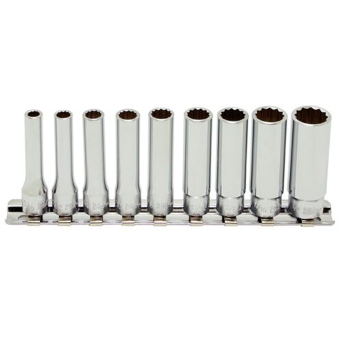 Koken RS2305A Deep Socket Set On Rail 12pt 9pc 1/4"Dr 3/16-1/2"