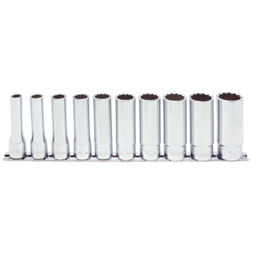 Koken RS4305A Deep Socket Set On Rail 12pt 10pc 1/2"Dr 3/8-15/16"