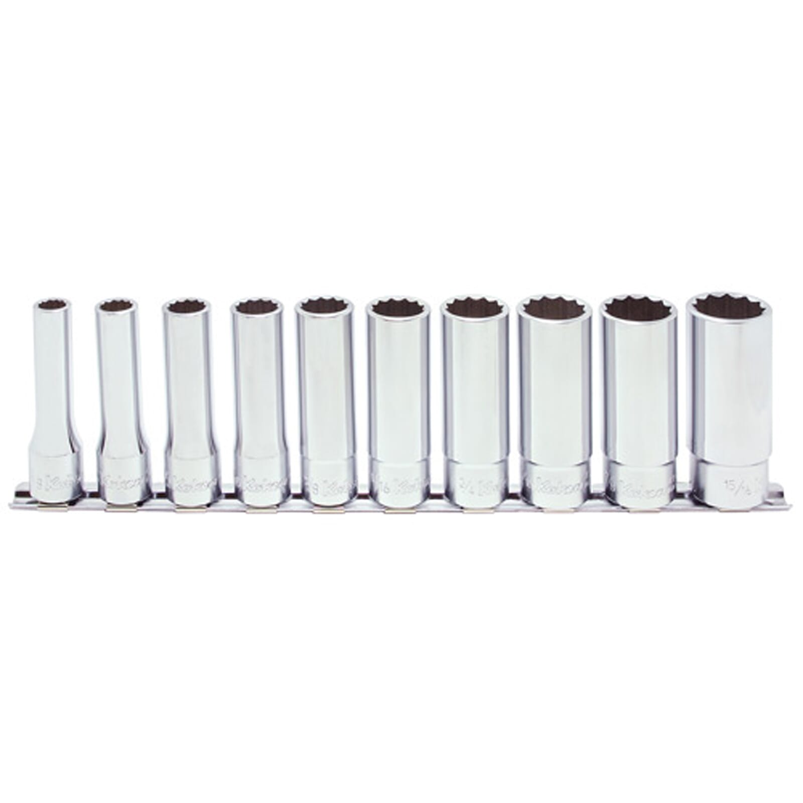 Koken RS4305A Deep Socket Set On Rail 12pt 10pc 1/2"Dr 3/8-15/16"