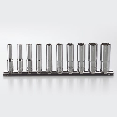 Koken RSAS2305A Deep Socket Set AS954E On Rail 12pt 10pc 1/4"Dr 3/16-9/16"