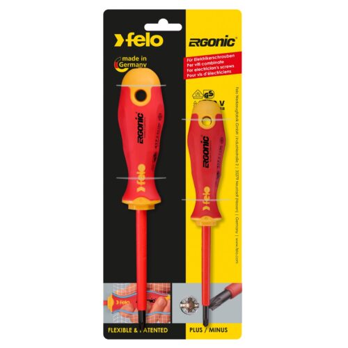 Felo 417 Ergonic Insulated Plus/Minus Screwdriver Set of 2 Sizes Z1 and Z2 Hardened Tip