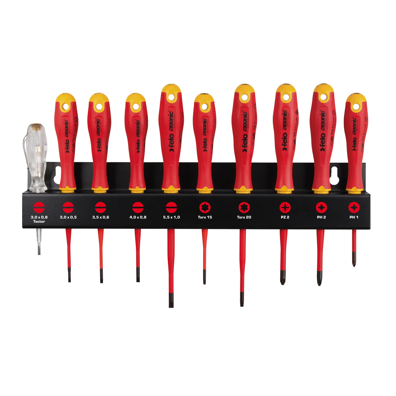Felo 413 Series Ergonic E-Slim Screwdriver Set 10pc with Metal Rack