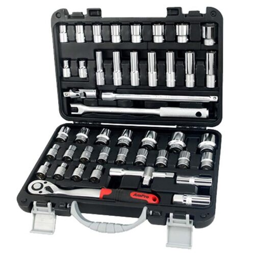 AmPro Socket Set 1/2" Dr 3/8"-1" & 8-32mm Metric/SAE 45pc 6pt (in Blowcase)