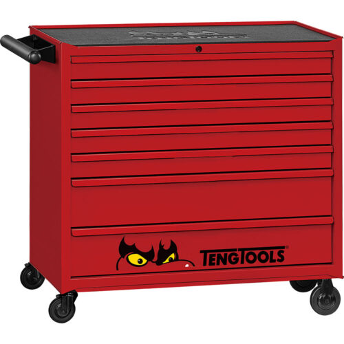 Teng 38in Cabinet 7 Drawers Red with Castors Assembled