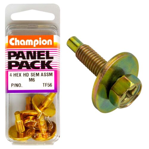 Champion M6 x 18mm Sems Assembly Hex Bolt W/ Flat Washer-4pk