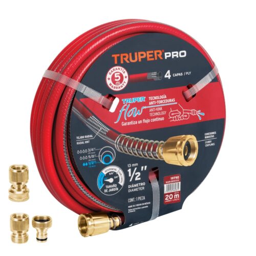 Truper Pro Garden Hose 12mm x 20m Fitted with Brass connectors