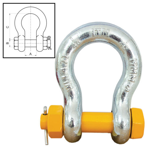 ITM Bow Shackle-Yellow Pin GS Safety Pin-3.2 Ton 16mm Body