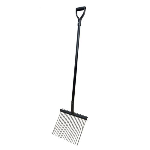 Viking Trade Manure Rake 18 Tyne Steel With Hollow Core Fibreglass D Handle