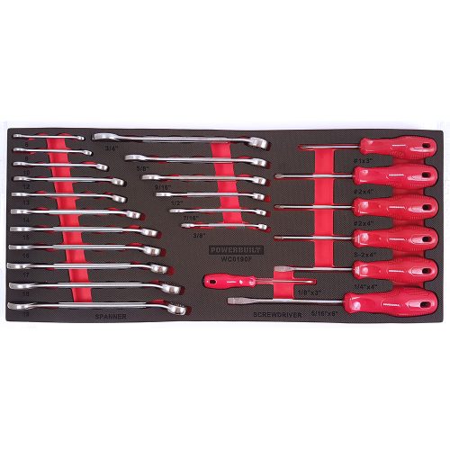 25pc Ring and Open End Spanners and Screwdriver Tray
