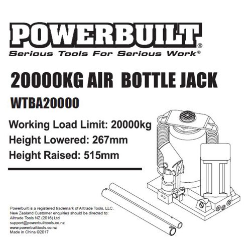22 Ton / 20000kg Air Hydraulic Bottle Jack